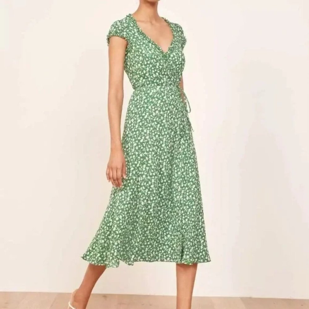 Reformation Green Floral Gwenyth Dress XS